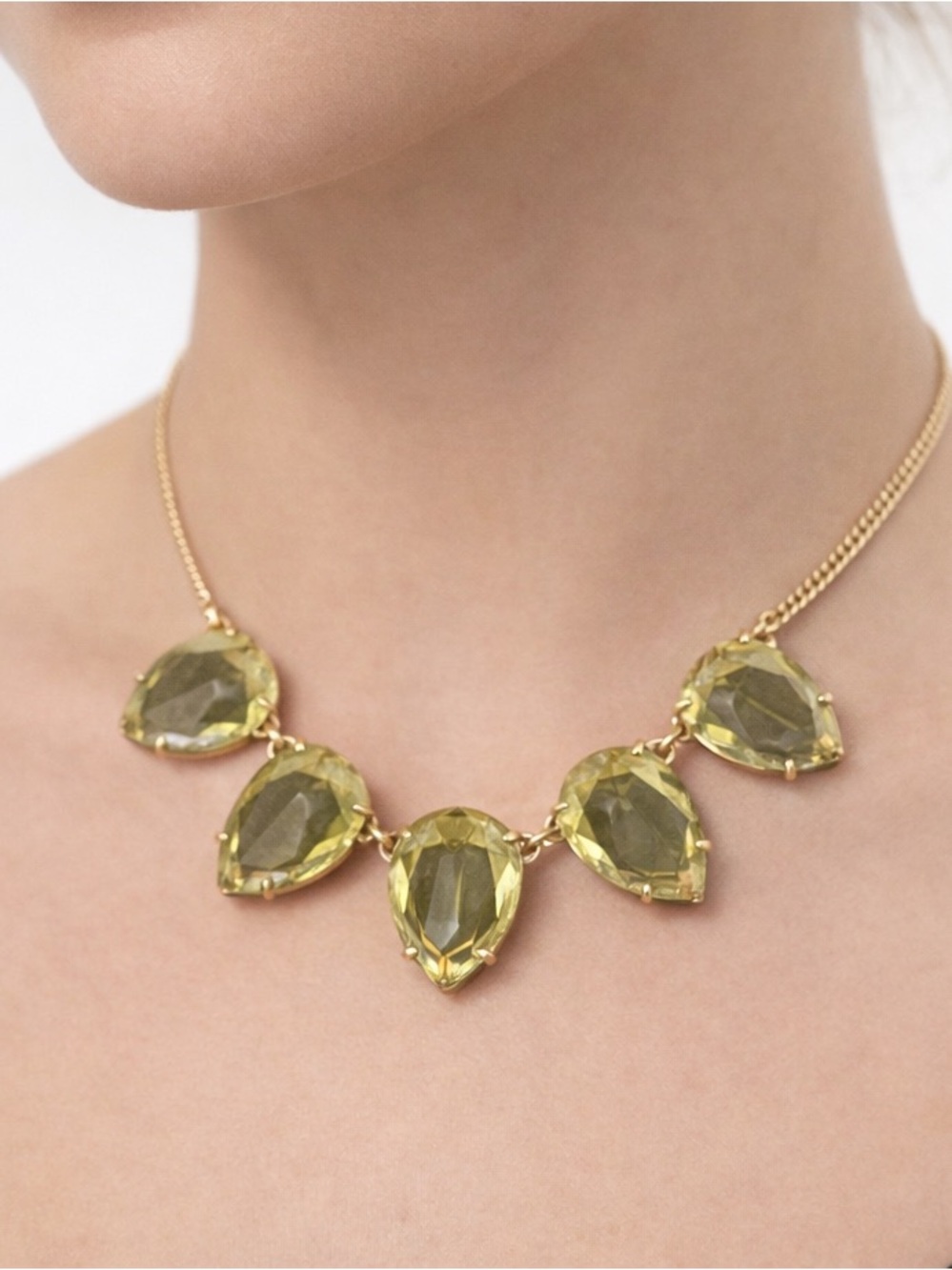 J. Crew Faceted Green Teardrop Crystal Statement Necklace